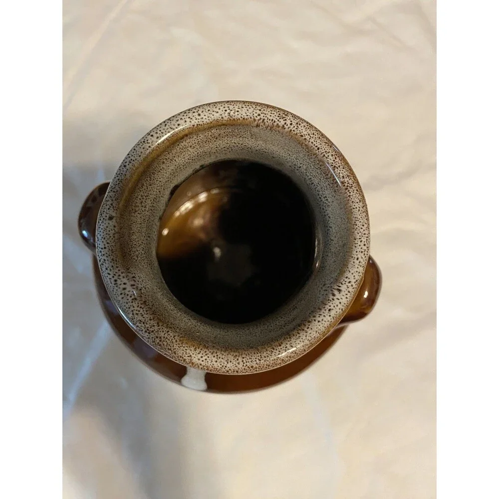Vintage Ceramic Brown Tan Two-Tone Glazed Milk Jug Rustic Country Farmhouse